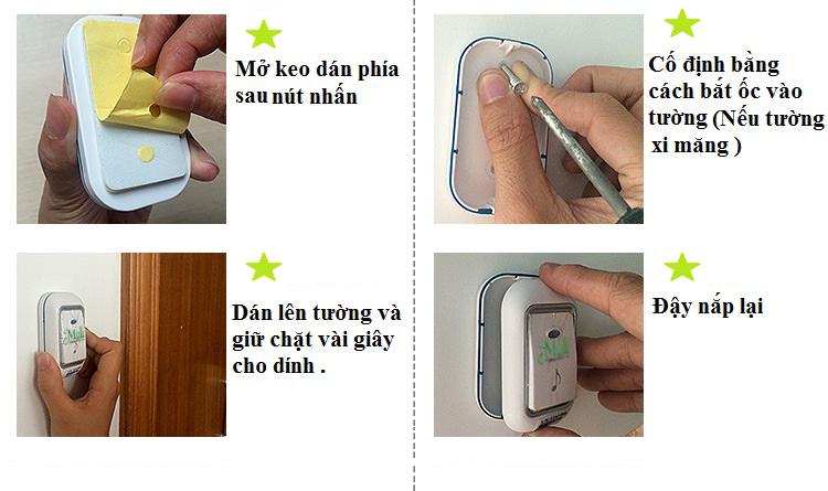 [HCM]BỘ 1 NÚT NHẤN 2 CHUÔNG KHÔNG DÂY