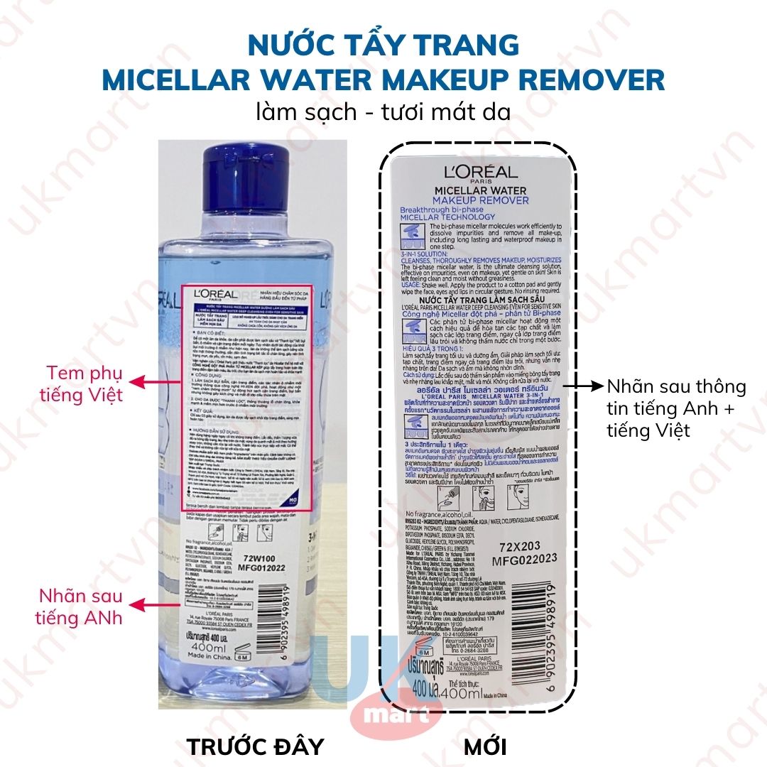 Nước Tẩy Trang LOreal Paris Cho Mọi Loại Da 3-in-1 Loreal Micellar Water Revitalift Da Dầu Da Nhạy Cảm Da Khô