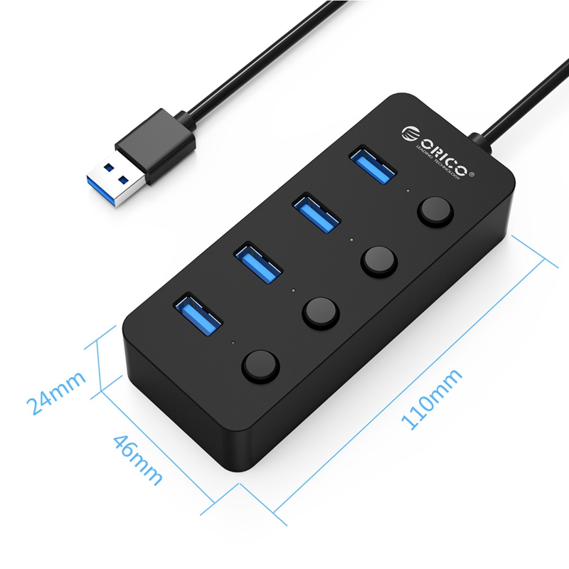 Bộ chia USB HUB 4 cổng USB 3.0 ORICO W9PH4-U3-BK -Nhà Phân Phối Chính Hãng