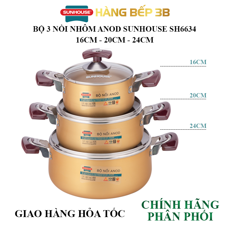 Bộ 3 nồi nhôm Anod Sunhouse SH6634 (16/20/24cm)