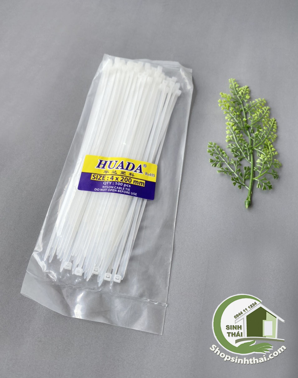 Dây rút nhựa dài 20cm, dây thít màu trắng cột dây điện, cột lan, bịch 100 cái dây gút