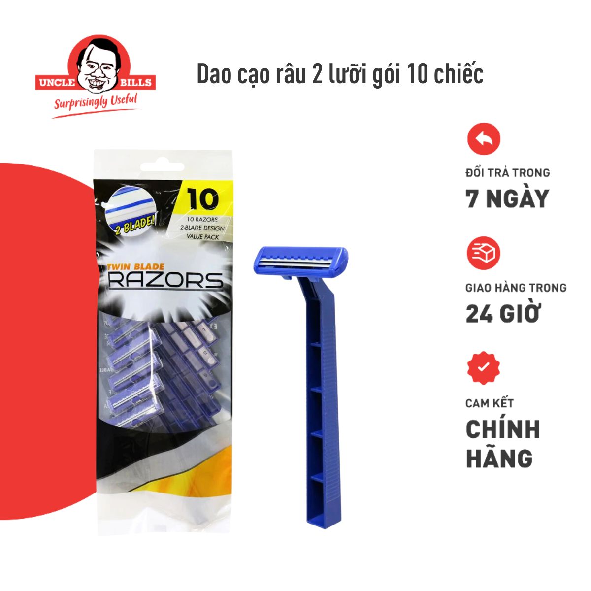 Gói 10 dao cạo râu 2 lưỡi uncle bills ag0028