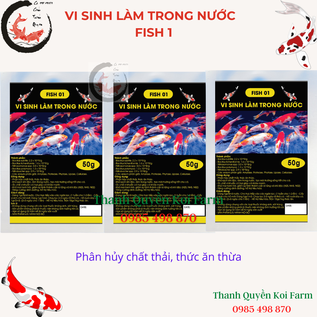 Vi sinh làm trong nước bể cá hồ cá koi cá cảnh FISH 01
