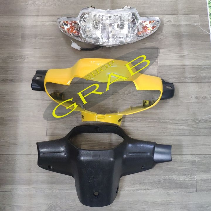 Combo 3 món bộ ốp đầu kèm đèn pha - đầu đèn 2 bóng phanh CƠ xe Wave ZX / Wave Thái / Wave alpha nhựa ABS