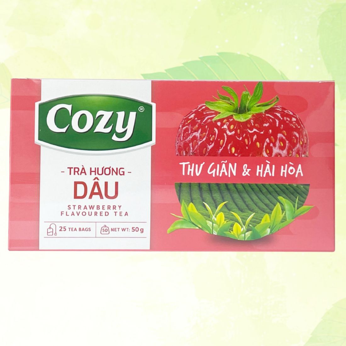 Trà túi lọc cozy hương dâu 50Gr (25 gói x 2g) pha trà, trà sữa