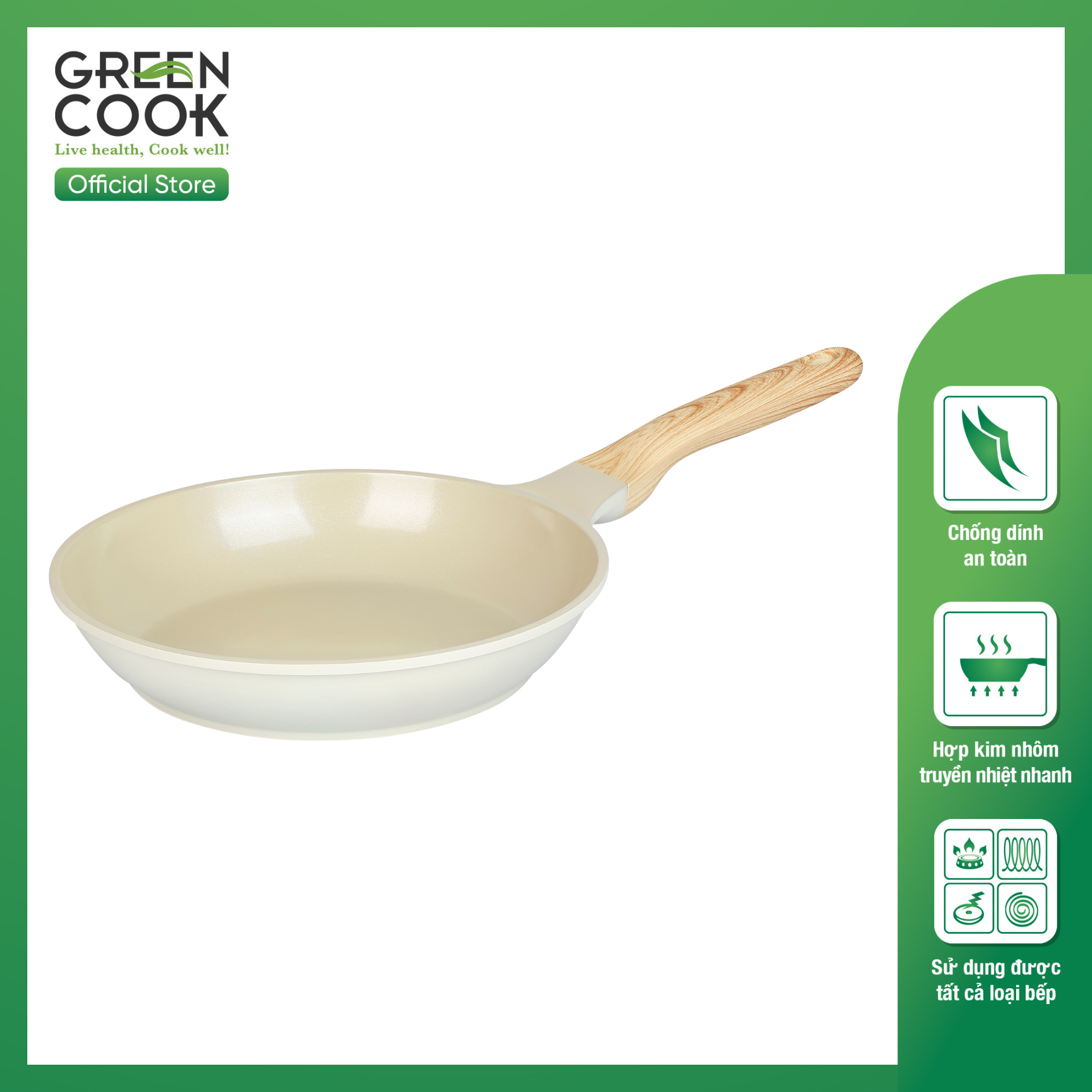 Chảo đúc Green Cook men gốm IVORY GCP233…