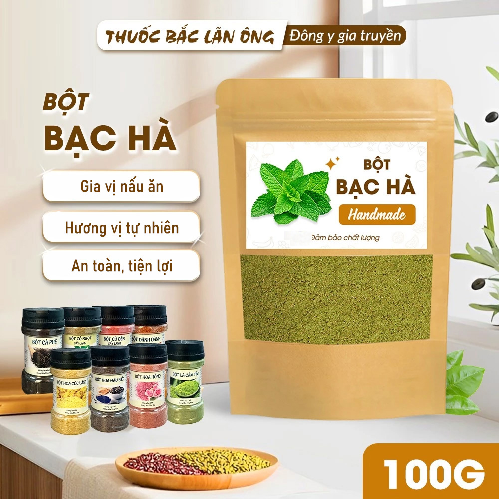 Bột bạc hà sấy lạnh nguyên chất 100g (Tạo hương vị thơm ngon và màu sắc đẹp mắt cho các món ăn và đồ uống)