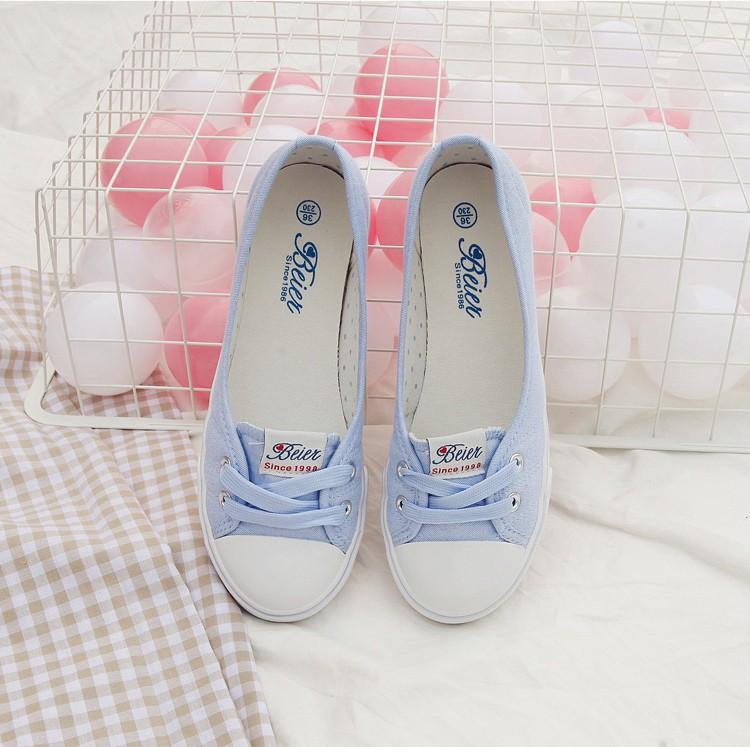 Giày Lười Nữ, Giay Luoi Vai Nu, giày Slip-on Vải Mềm Mại, giày lười nữ buộc dây