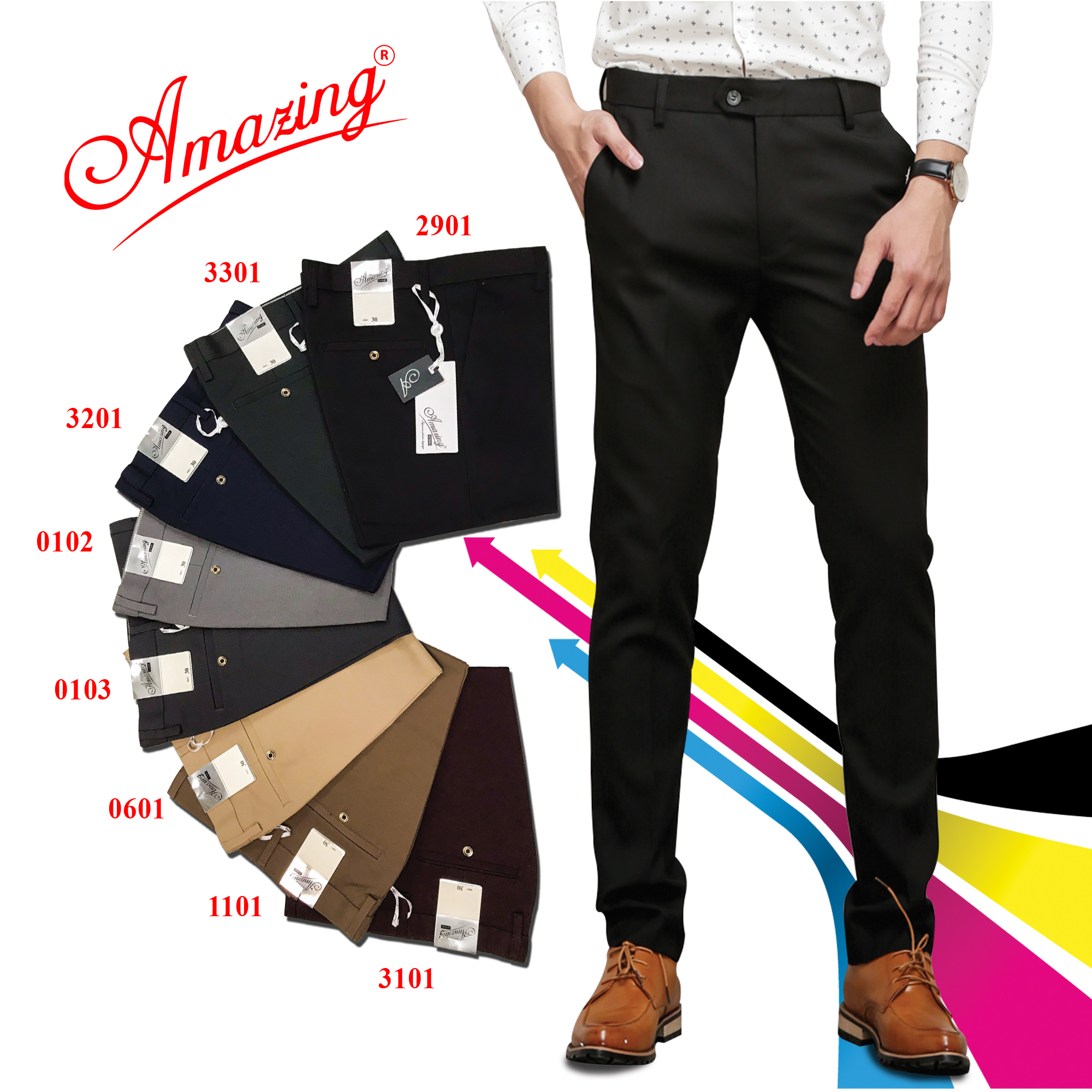 Quần tây nam ống côn Amazing, dáng trẻ ôm gọn slimfit, nhiều màu nam tính