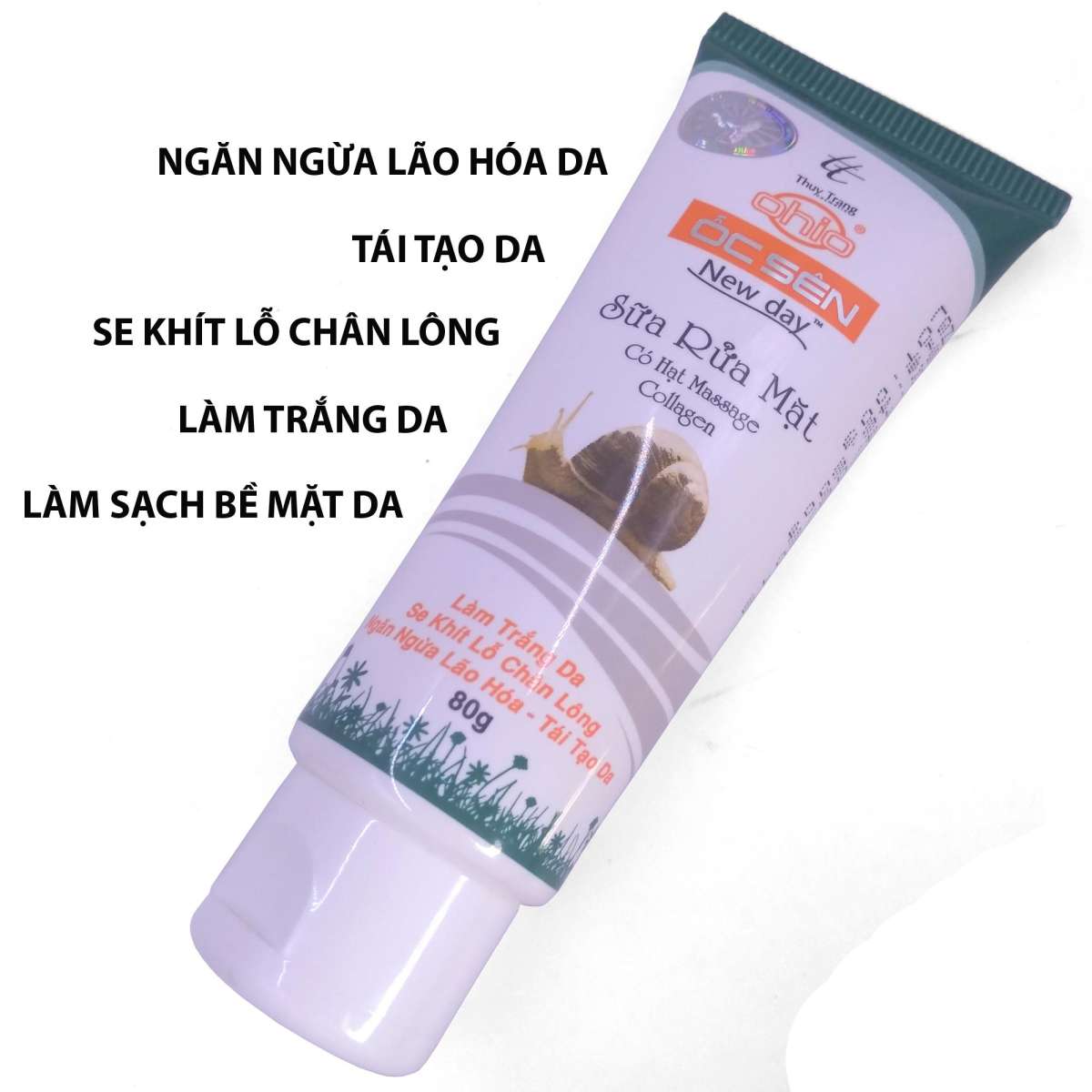 [HCM]Sữa rửa mặt Làm trắng da - Se khít lỗ chân lông - Ngăn ngừa lão hóa - Tái tạo da Ohio Ốc Sên New Day 80g (Trắng - Xanh)