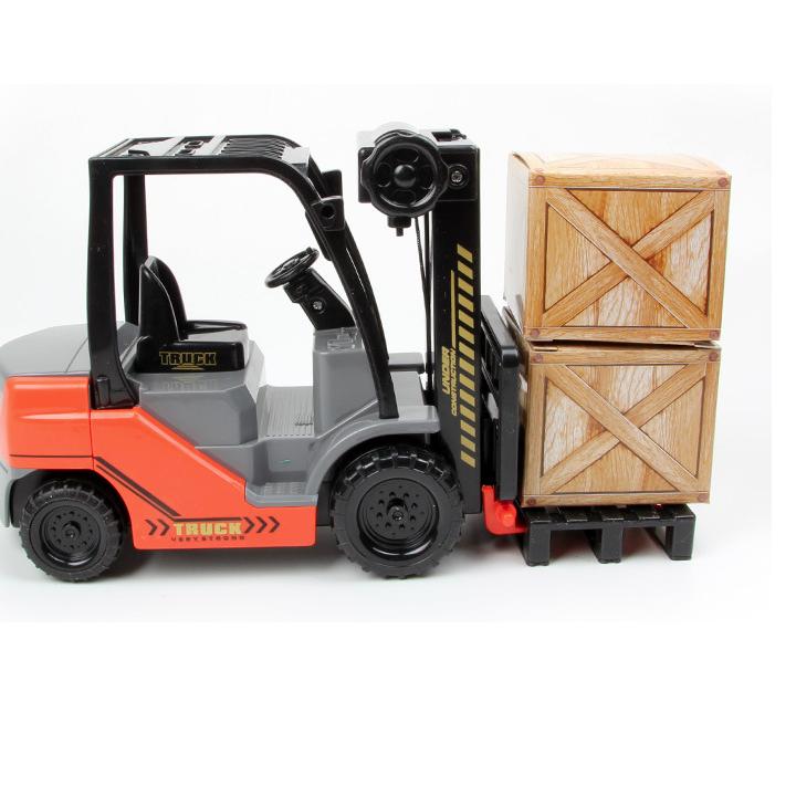 Xe nâng đồ chơi trẻ em mô hình tỉ lệ 1:22 xe chạy đà kèm 2 thùng hàng bằng giấy