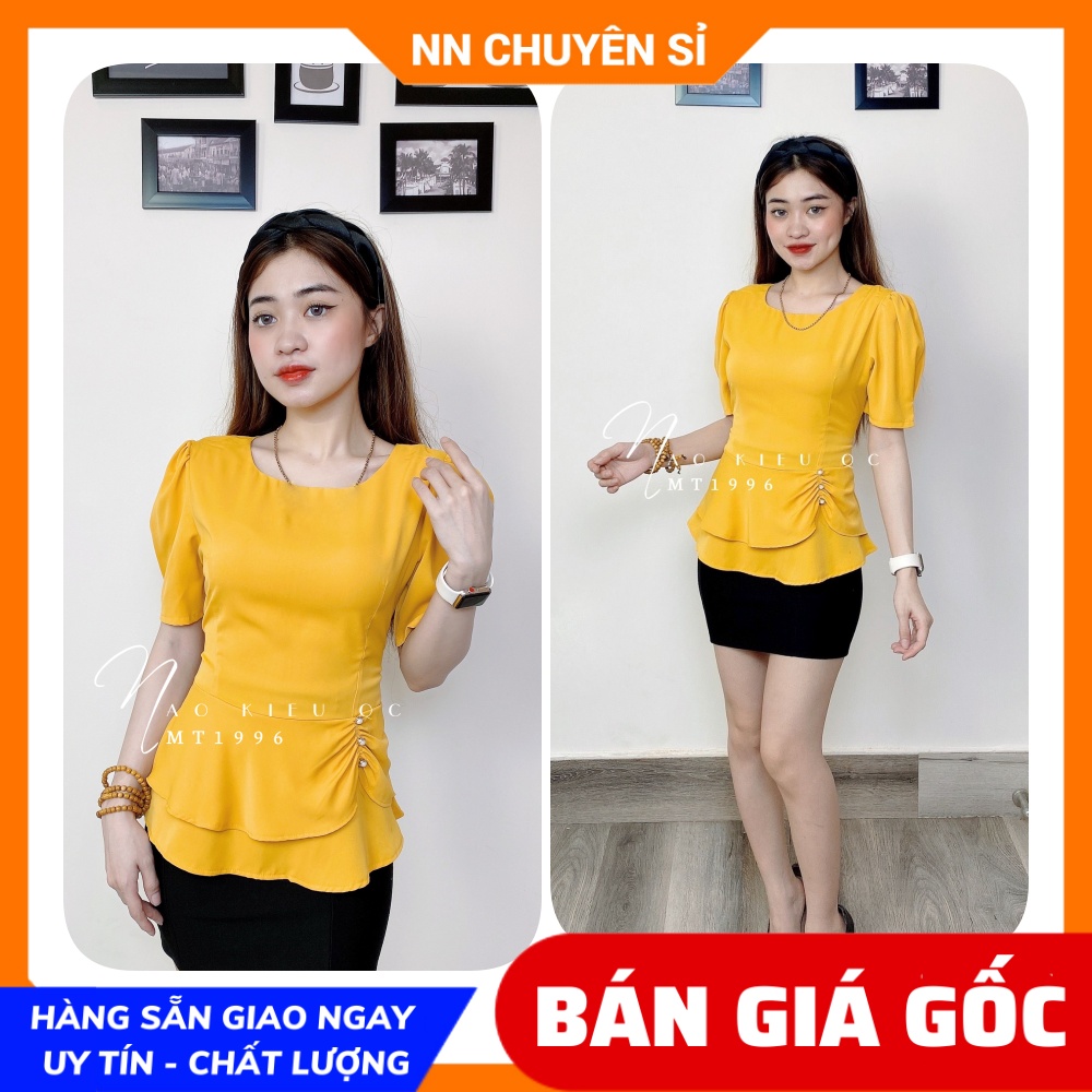 Áo kiểu công sở cho nữ dáng peplum cổ tròn phối cườm  - chất vải kate lụa mềm mịn cao cấp 🛑 Áo công sở nữ 🛑 Áo kiểu chất đẹp ❤ Áo tay ngắn phồng 🛑 Áo cổ V ❤ Áo kiểu cao cấp  MT1996
