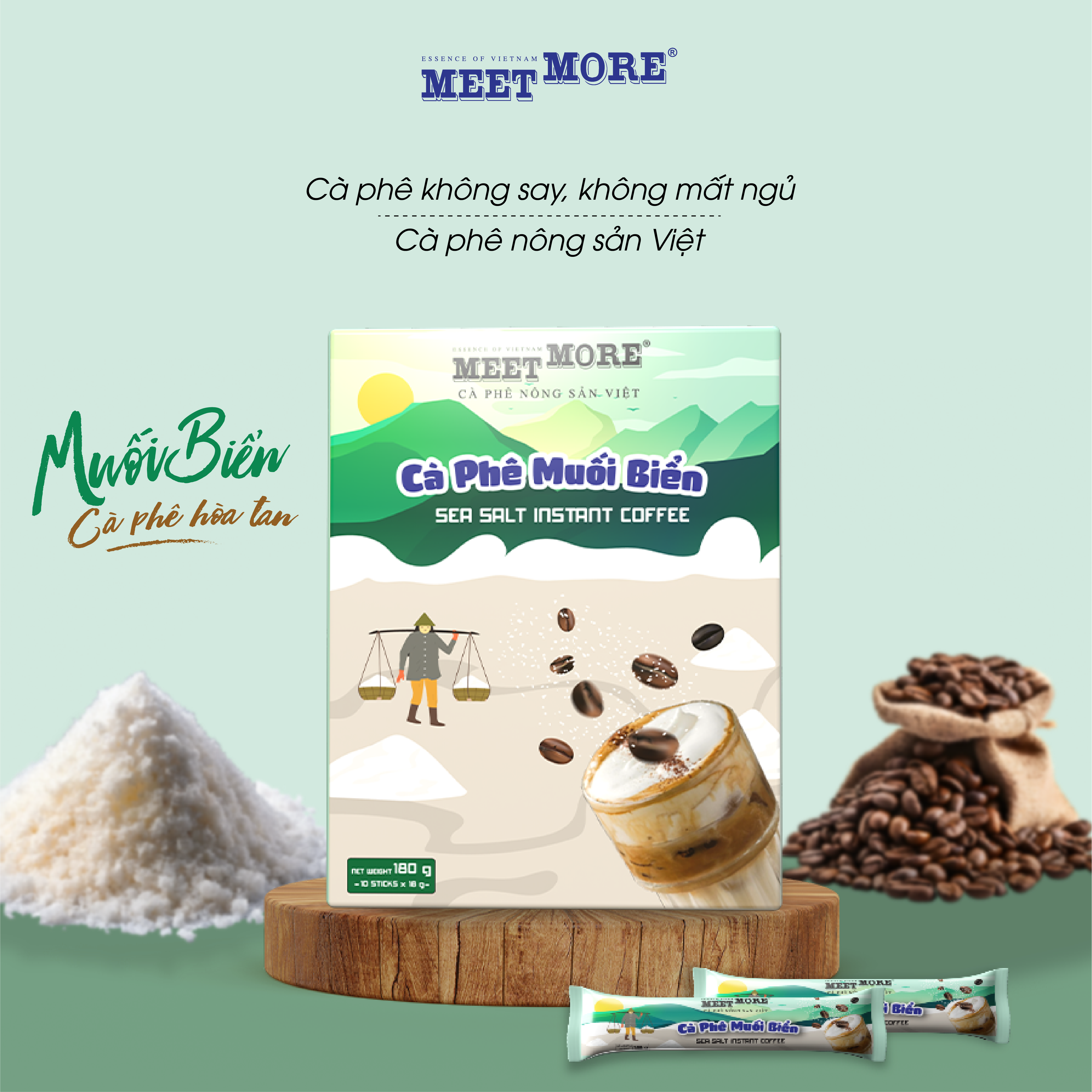 Hộp Cà Phê Hòa Tan Vị Muối Biển Meet More (10 Gói/ 18 Gram) - Cà phê nông sản Việt