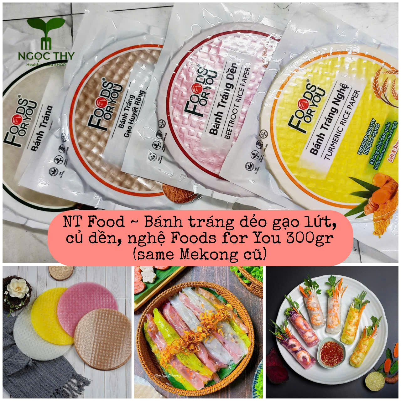 Bánh tráng gạo lứt và bánh tráng cuốn rau củ Foods for You 300gr (Mekong brand cũ)