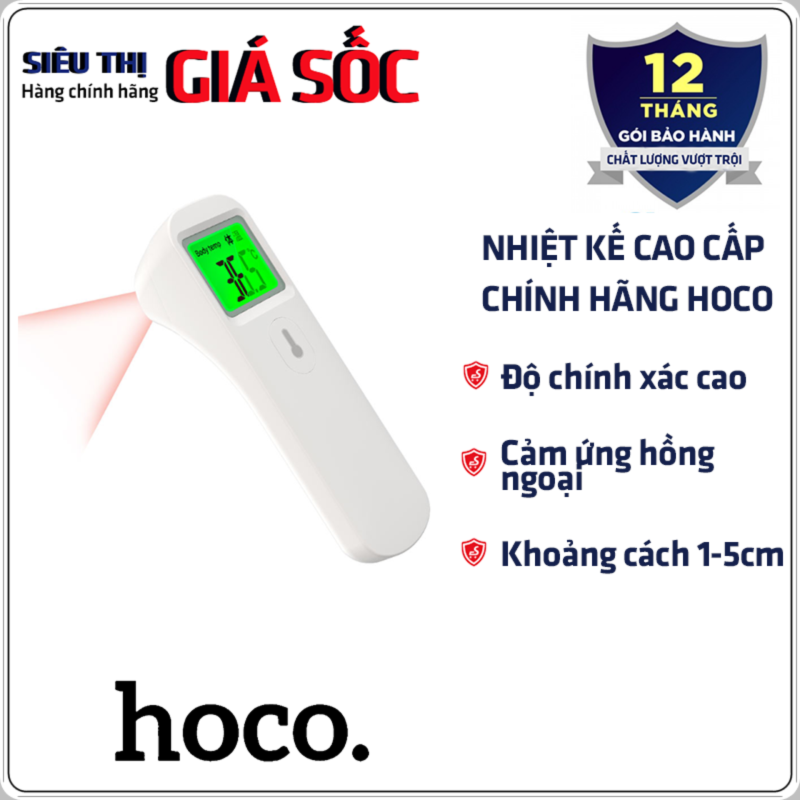 Nhiệt kế điện tử cao cấp Chính hãng Hoco - FD-01MD, cảm ứng nhiệt hồng ngoại, màn LCD, độ chính xác cao nhập khẩu