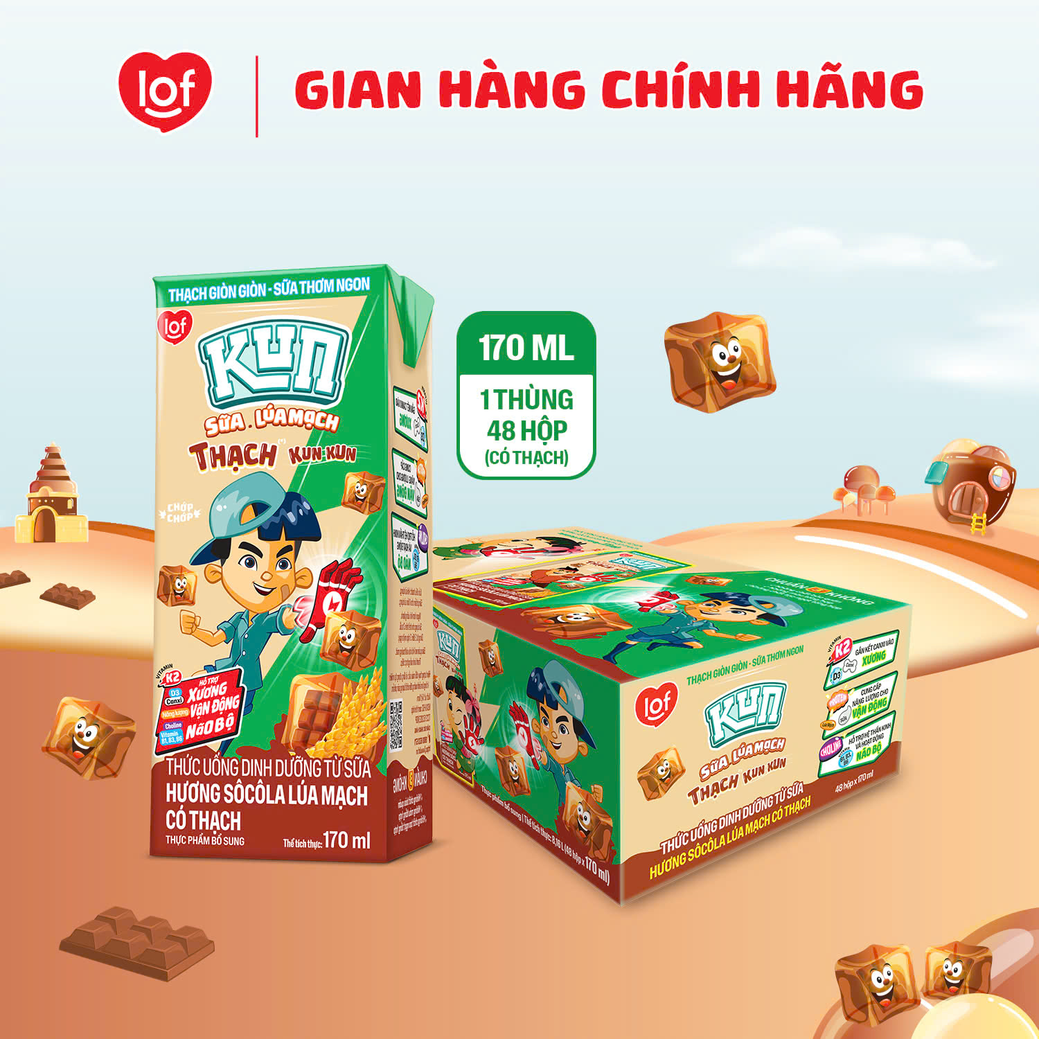 Kun Sôcôla lúa mạch có Thạch thùng 48 hộp x 170ml