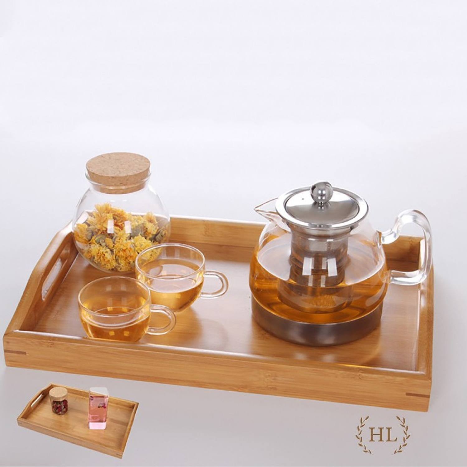 Khay trà gỗ tre cao cấp có tay cầm | khay tay cầu