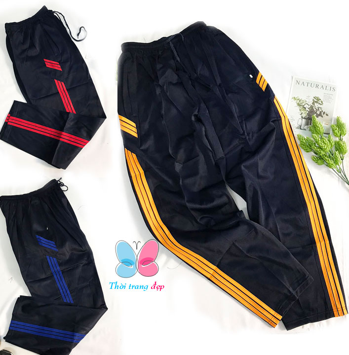 Quần dài nam thể dục 3 SỌC MÀU XÉO từ 38-70kg THUN CÀO MỎNG VỪA GIÃN ÍT QN73