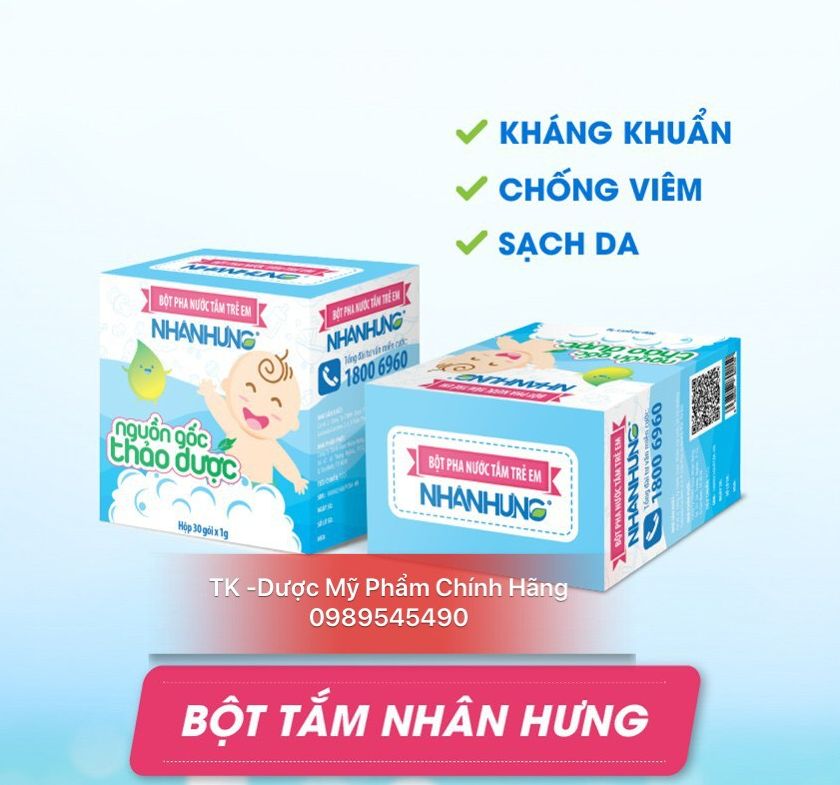 Bột tắm nhân hưng trẻ hết hăm da, chàm sữa, rôm sảy, mụn nhọt, mẩn ngứa - hộp 30 gói