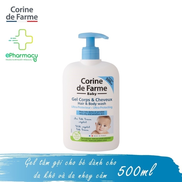 CORINE DE FARME tắm gội cho bé - Corine de Farme ULTRA-PROTECTING HAIR   BODY WASH cho da khô nhạy cảm 500ml