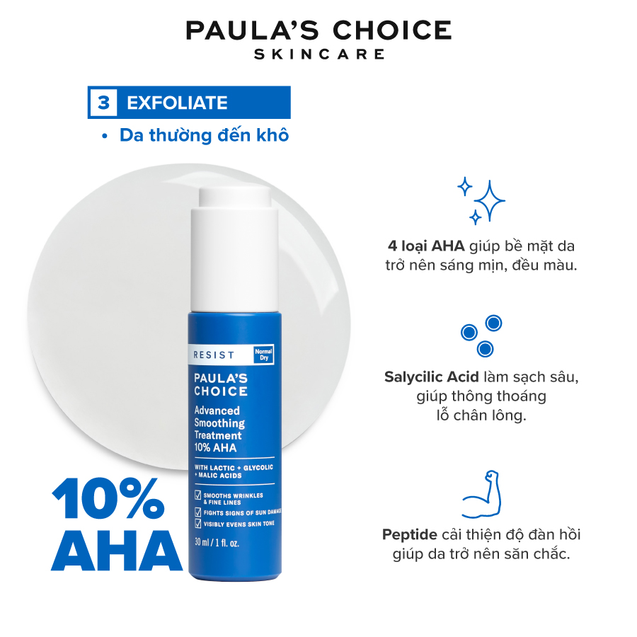 Lotion tẩy da chết làm sáng và căng bóng da Paula’s Choice RESIST Advanced Smoothing Treatment 10% AHA 7651