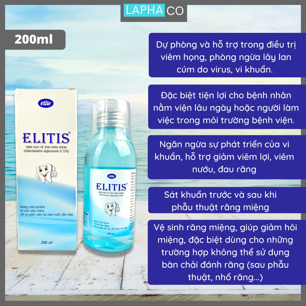 [HCM]Nước súc miệng họng Elitis Chlorhexidine 012% Chai 200ml