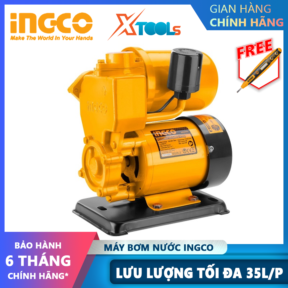 Ingco vpa3701 water pump booster pump voltage: 220-240V power 370W (0.5hp) pump height 32 M pump depth 8m