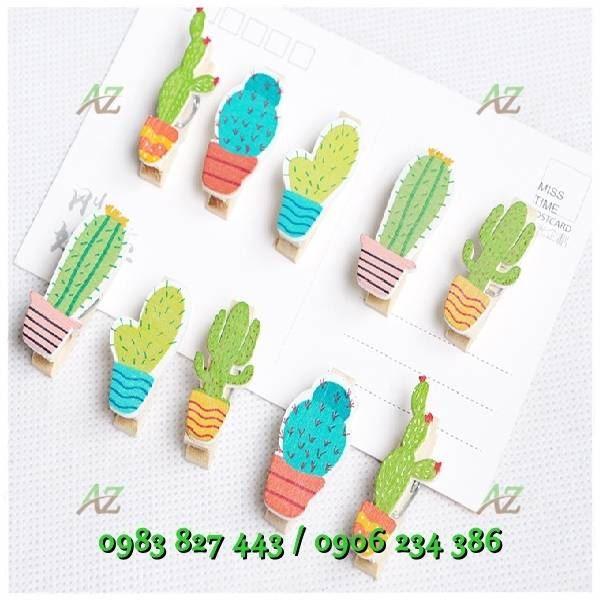Kẹp gỗ hình kèm dây treo - (Size 3,5cm x 0,7cm) - Bộ 10 chiếc