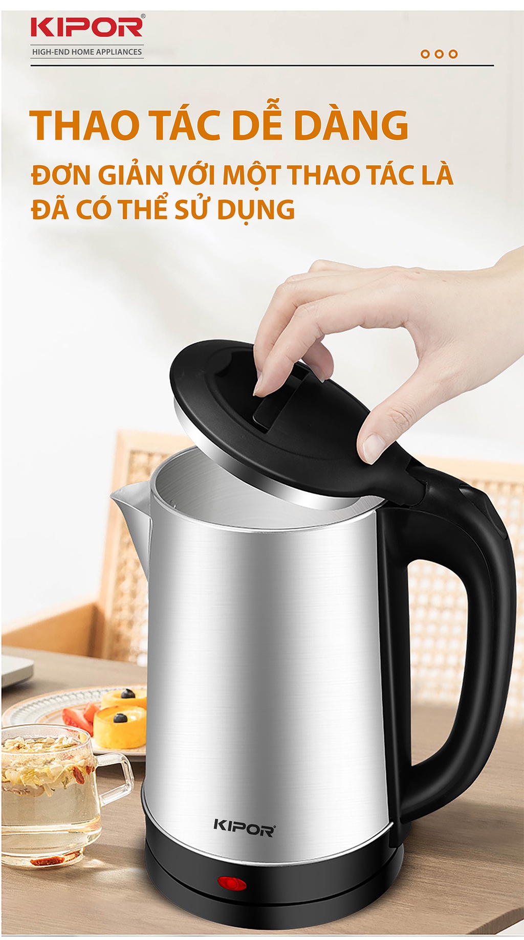 Ấm đun siêu tốc inox Kipor KP-318SA