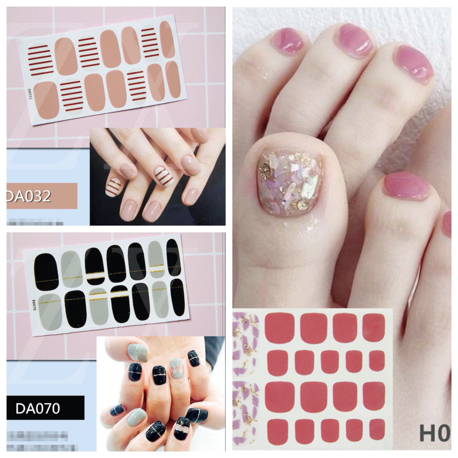(Tặng 1 thanh nhám dũa móng tay chân)Combo 3 bộ miếng dán móng tay cute+1 bộ miếng dán móng chân - Combo miếng dán móng tay dễ thương miếng dán móng tay 3D miếng dán nail miếng dán móng chân nail sticker CB881
