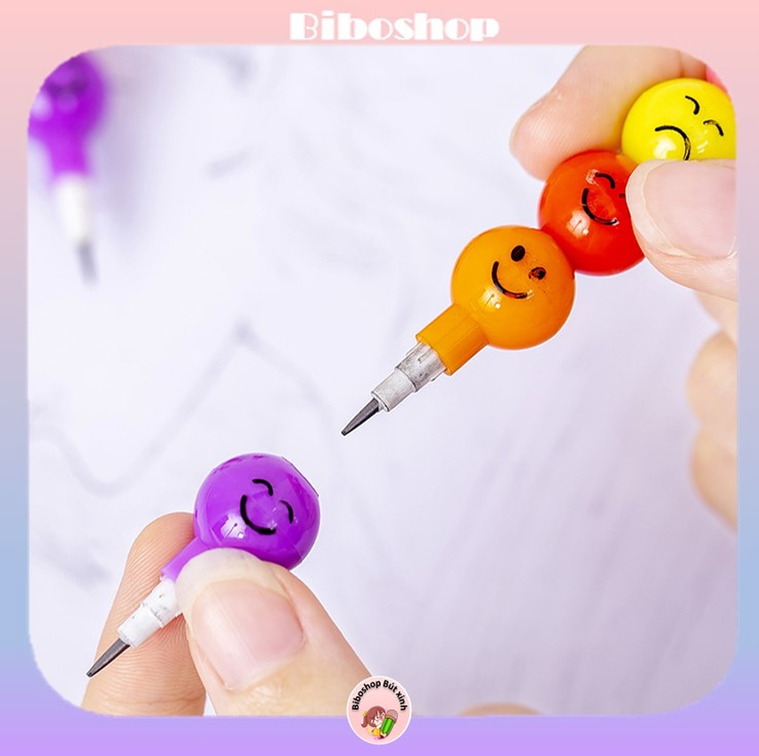 Bút chì khúc nhiều màu icon cảm xúc | Biboshop