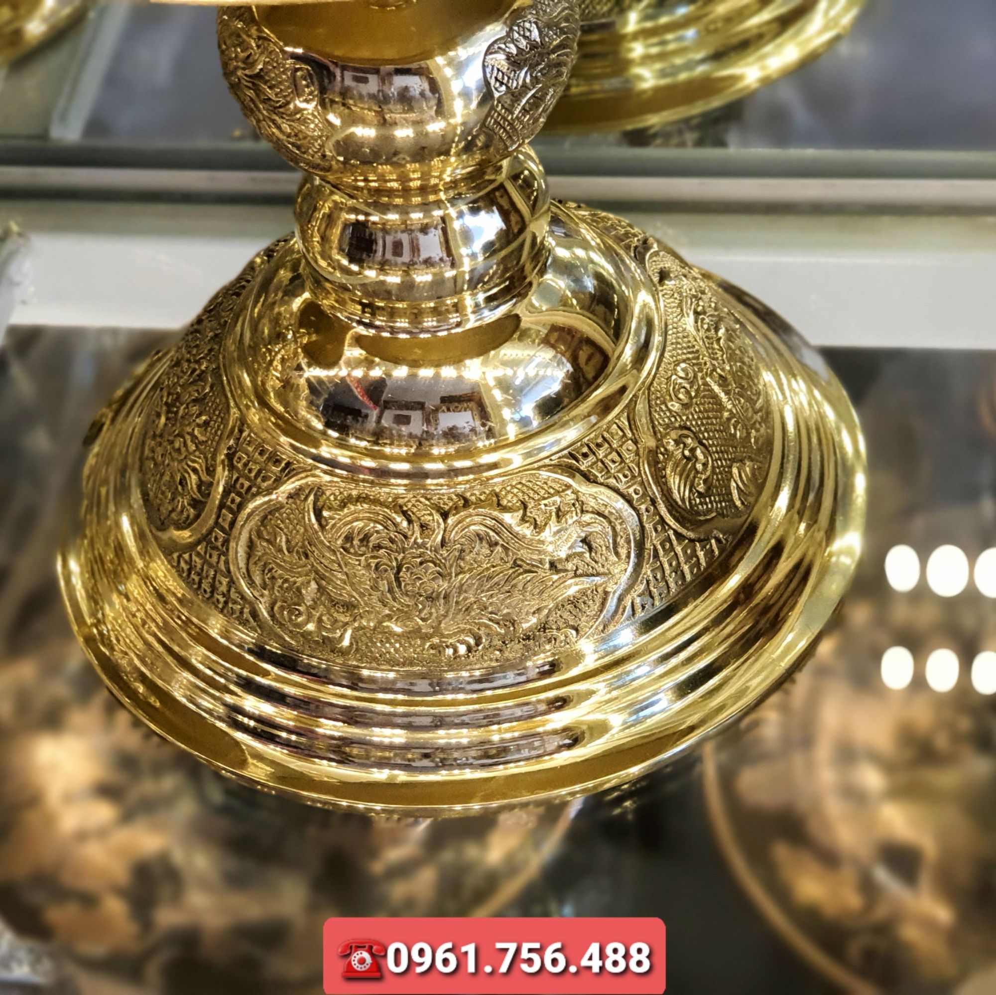 Pair of 33cm Golden Bronze Candlesticks
