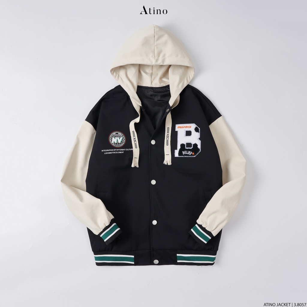 Áo khoác varsity nỉ dạ nam bigb atino trẻ trung vải nỉ dạ lót gió phối tay áo mũ hoodie ad3.8057