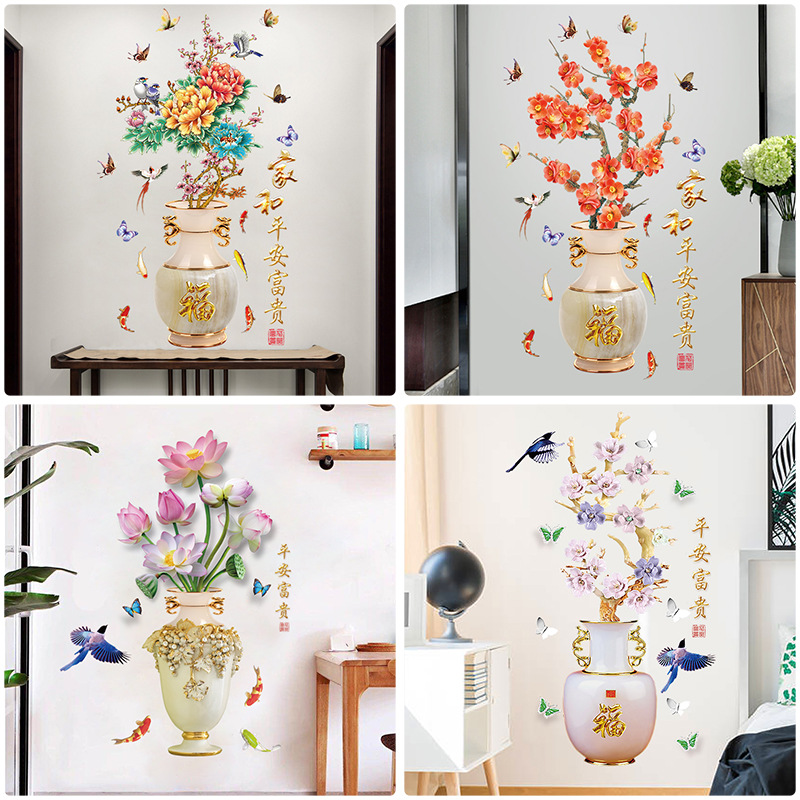 DECAL DÁN TƯỜNG BÌNH HOA 3D