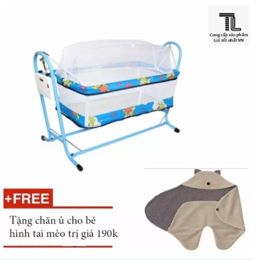 Nôi cũi ru ngủ cho bé + Tặng Chăn bông ủ cho bé hình tai mèo