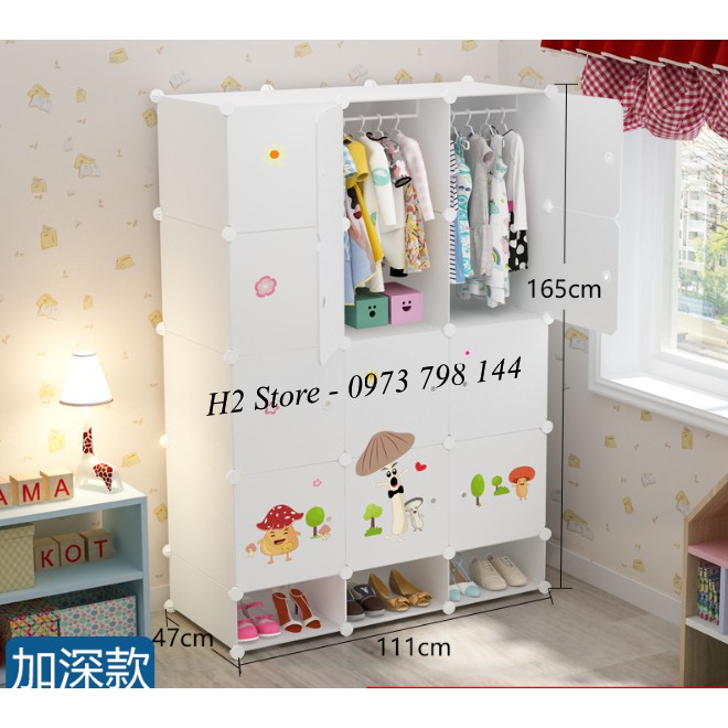 TỦ NHỰA LẮP GHÉP 12 Ô + 3 GIÀY CỬA NẤM ĐỂ QUẦN ÁO ĐA NĂNG THÔNG MINH