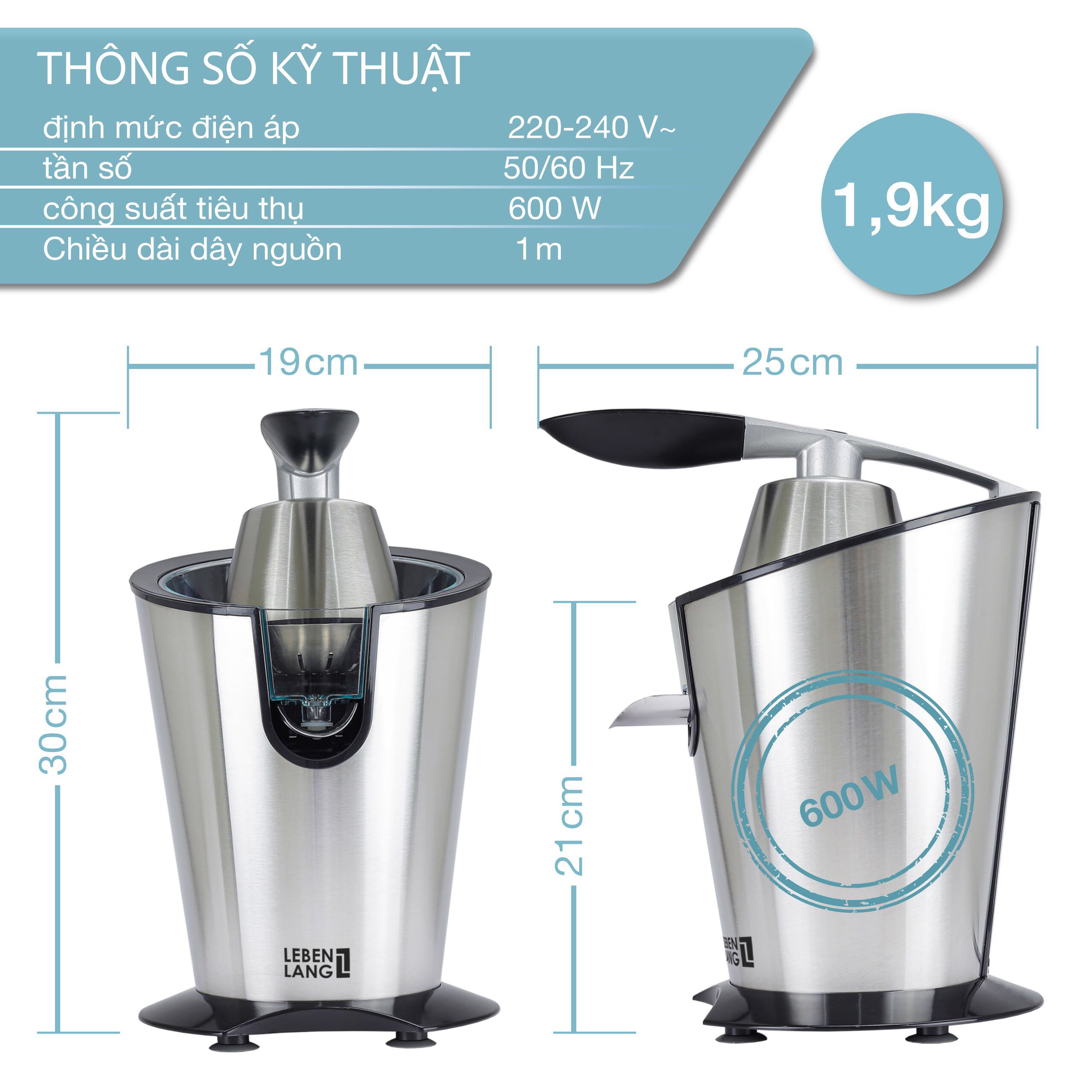 Máy vắt cam LEBEN LANG 400mL 600W- LBC388