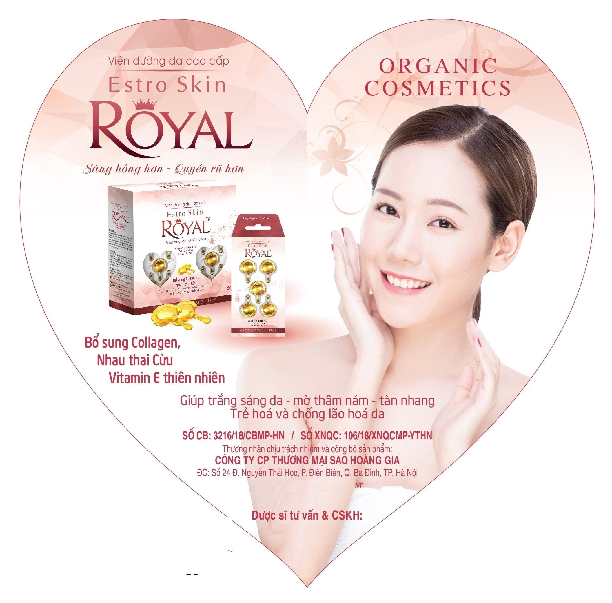 [2 hộp] Viên dưỡng da cao cấp  ESTRO SKIN ROYAL (Hộp 6 vỉ, vỉ 5 viên)
