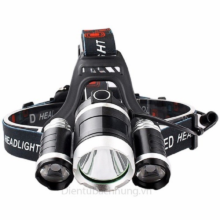 Đèn pin đội đầu siêu sáng - Đèn Pin Led Siêu Sáng Đội Đầu 3 Bóng Nhiều Chế độ ,tặng kèm pin và sạc