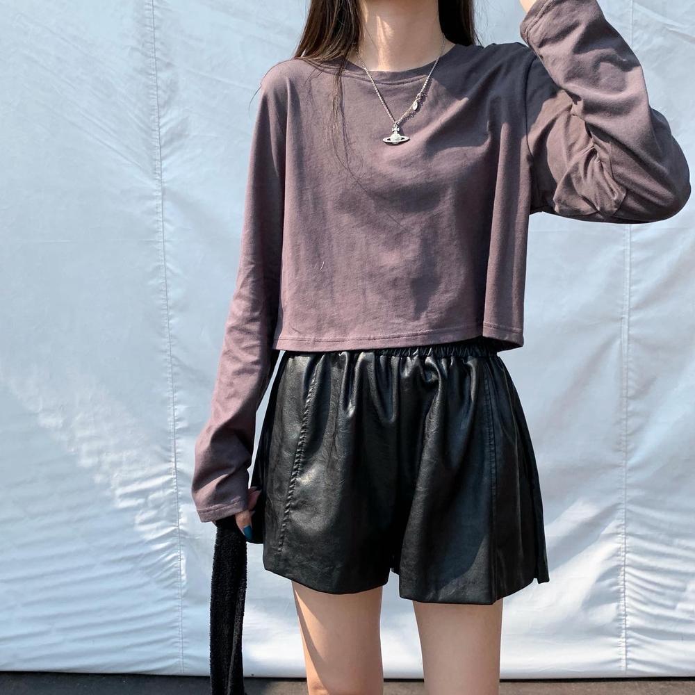 [HCM]Áo Thun Nữ Tay Dài Croptop Trơn Basic Modern Style