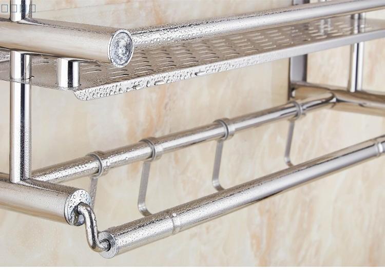 Giá/kệ inox dán tường 2 tầng có móc treo 60cm