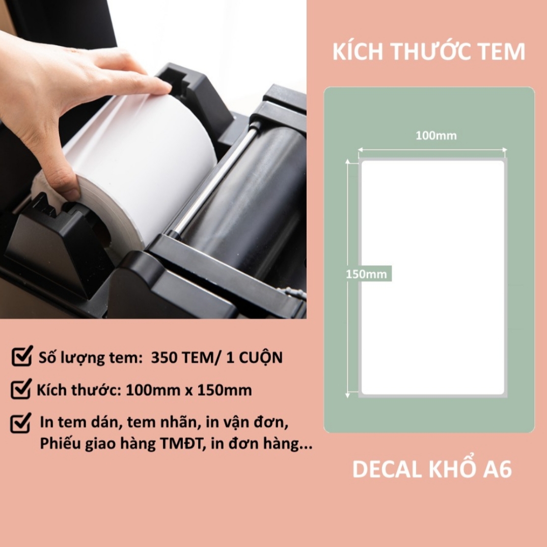 [350 tem] Giấy in nhiệt, Decal tem nhiệt A6 Khổ 100x150 mm chuyên dùng in đơn sàn TMĐT, mã vận đơn, phiếu giao hàng