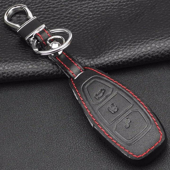 Bao da chìa khóa, ốp chìa khóa da đen chỉ đỏ cho xe Ford Ecosport đời 2015 2016 2017- kèm móc khóa tiện dụng, thiết kế sang trọng, bảo vệ chìa khóa toàn diện mẫu MR001
