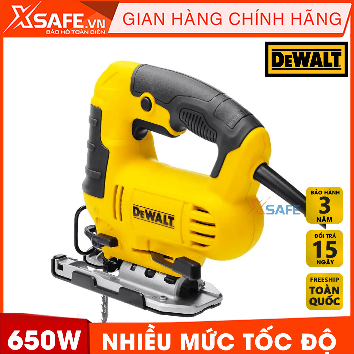Sawing Machine handheld 650W DeWalt dwe349-b1 multi speed level. Machine saw DeWalt equipped with LED light support, smart design right compartment contains blade, ability to saw wood 75mm iron 5mm, genuine warranty 3 years-product genuine XSAFE