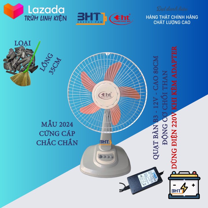 Quạt bàn b3 dùng bình 12V & 24V - ko kèm bình - 3HT