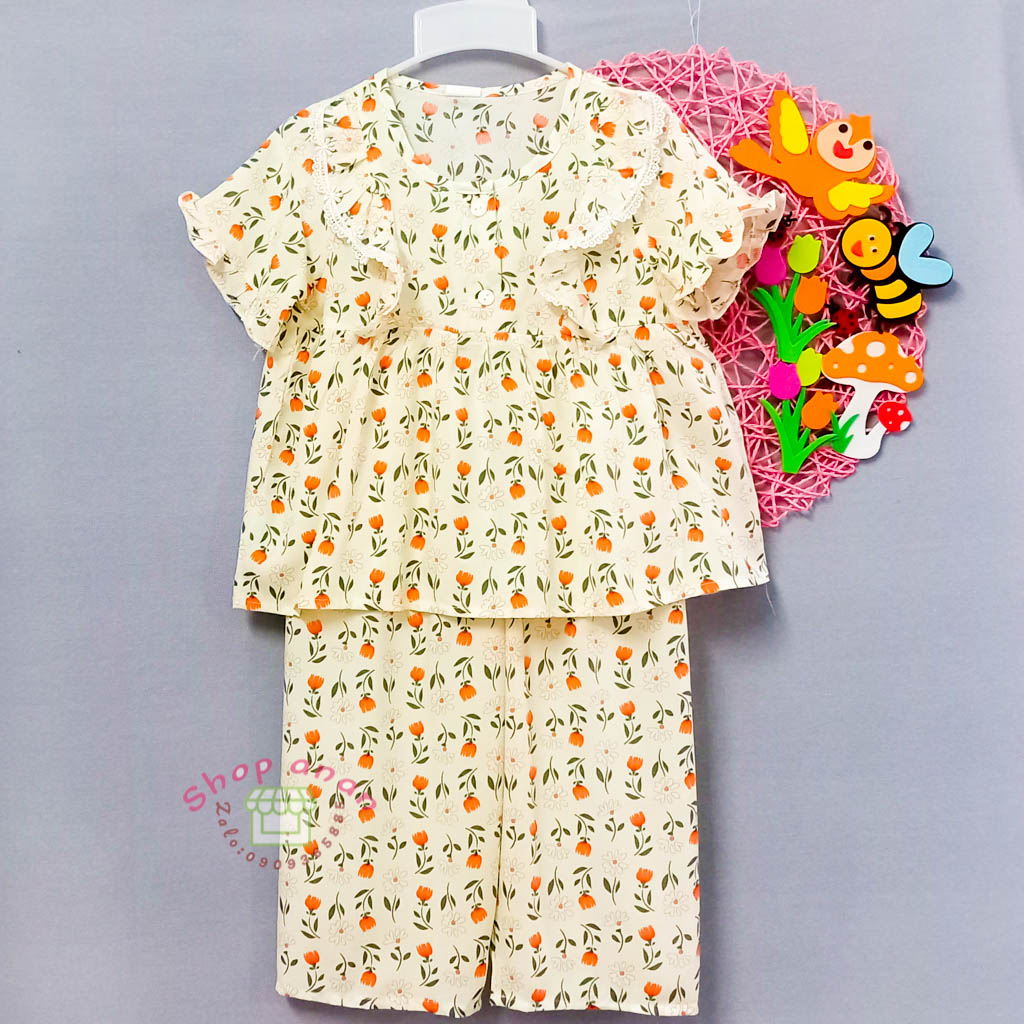 Đồ bộ tole/lanh tay ngắn quần dài bé gái 13-14kg