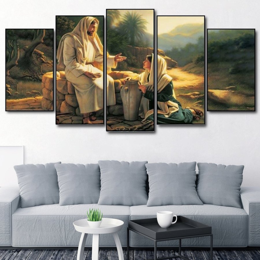 (Combo 5 tấm) LaLaShop Tranh bữa tiệc ly Tranh chúa Giêsu Kito Bộ 5 bức tranh gỗ treo tường Chúa Giesu tranh bữa tiệc ly treo tường in 3D chân thực, tranh công giáo treo tường, tranh công giáo