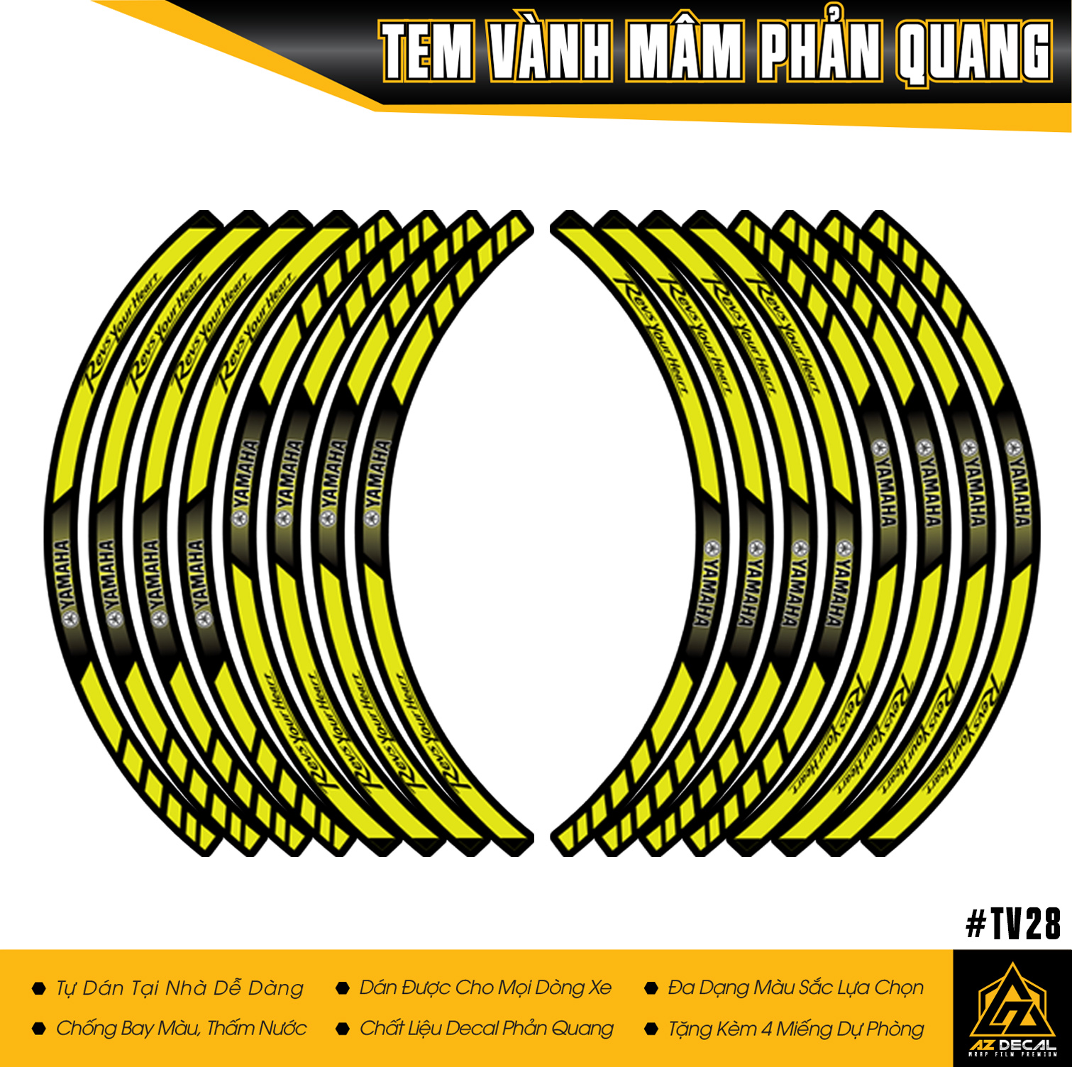 Tem vành yamaha phản quang xe mẫu ryh 02 | tv28 | decal dán mâm xe máy, xe điện full 2 bánh | azdecal
