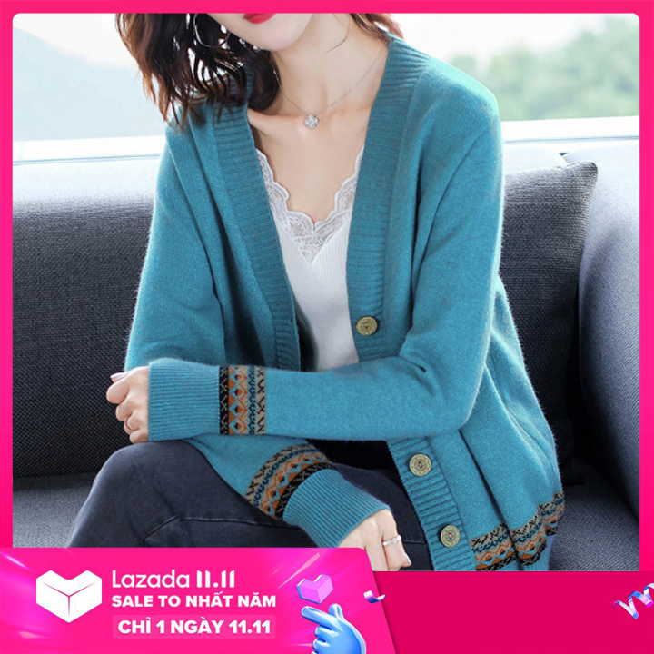 Áo len nữ cardigan họa tiết thổ cẩm
