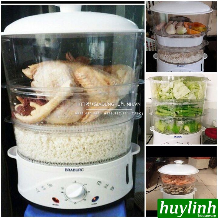 Nồi hấp điện 3 tầng Braburg B3L - 8.5 lít - B3K - 9 lít